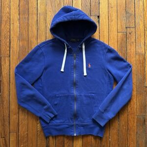 Polo Ralph Lauren Fleece Waffle Hoodie Full Zip Sweatshirt Men Small Blue Preppy